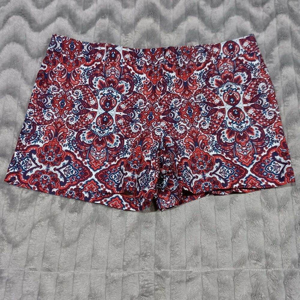 Saint Tropez West Womens Size 14 Red White Blue Paisley Cotton Blend Shorts